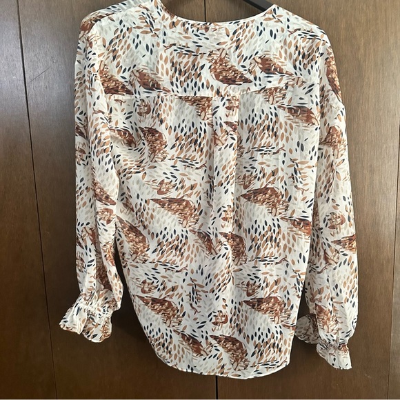 Danier Brown Cream/White & Tan Splatter Speckled Patterned Blouse Sz XS NWT - Picture 4 of 8